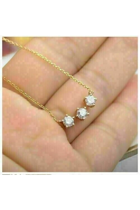 1.50Ct Round Cut Lab Created Diamond Beautiful Three Stone Pendant 14K Yellow Gold Plated 18" Chain