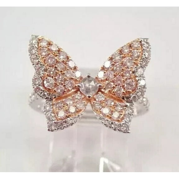 1.50Ct Round Cut Lab Created Diamond Butterfly Wedding Ring 14K White Gold Plated 925 Sterling Silver For Her