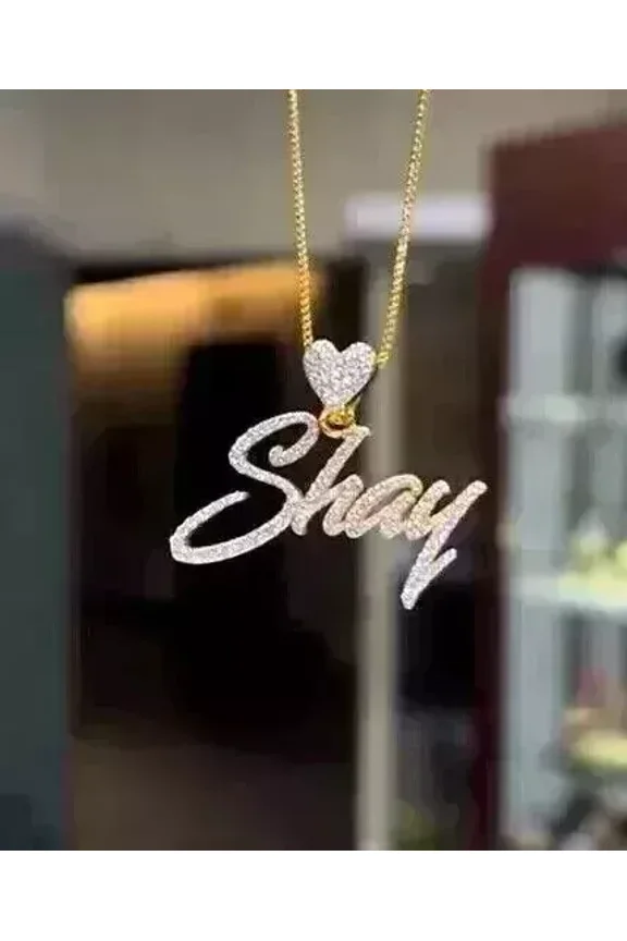 1.50Ct Round Cut Lab Created Diamond Customize Name Pendant 14K Yellow Gold Plated