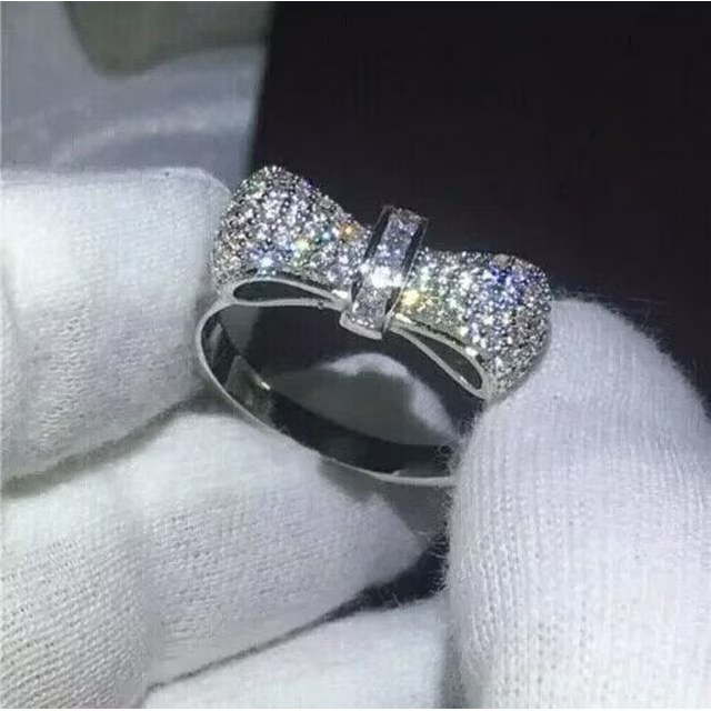 1.50Ct Round Cut Lab Created Diamond Diamond For Women's Bow Engagement Ring 14K White Gold Plated Silver