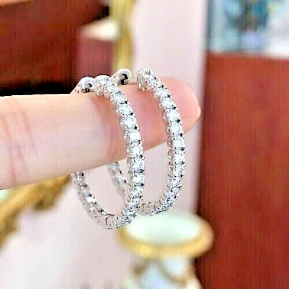 SHREE JEWELS 1.50Ct Round Cut Lab Created Diamond Huggie Hoop Earring's Real 14K White Gold