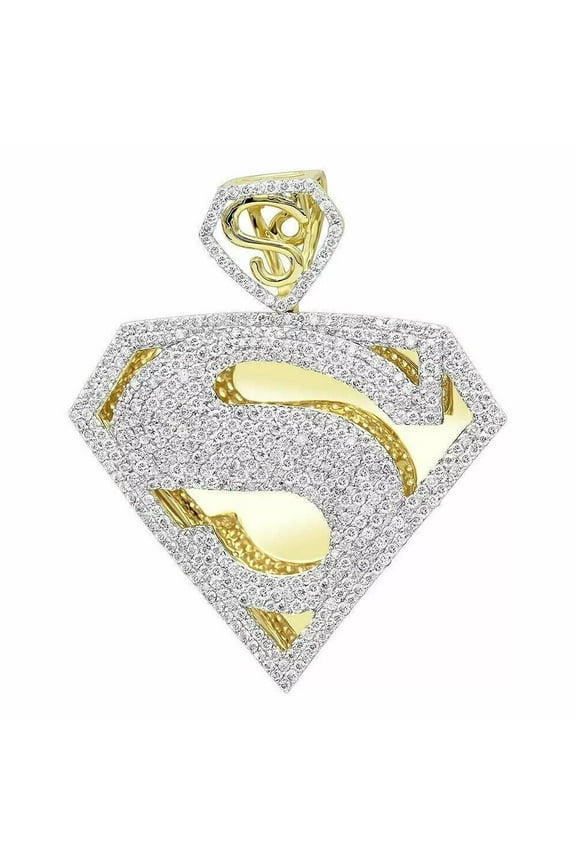 1.50Ct Round Cut Lab Created Diamond Men Superman Pendant 14K Yellow Gold Plated