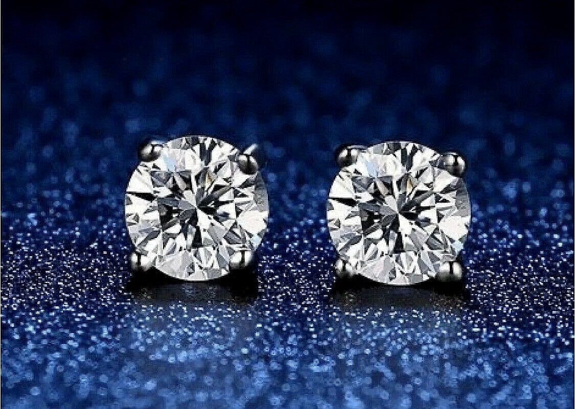 1.50Ct Round Cut Lab Created Diamond Stud Earrings 14K White Gold Plated Sterling Silver Push Back