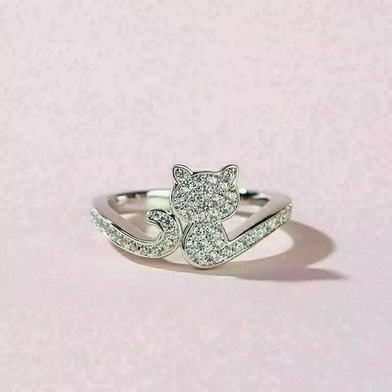 1.50Ct Round Cut Lab Created Diamond Women's Cat Wedding Ring 14K White Gold Plated