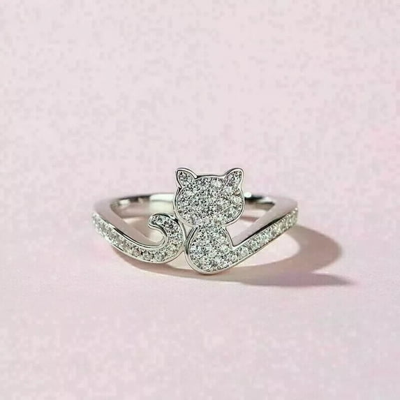 1.50Ct Round Cut Lab Created Diamond Women's Cat Wedding Ring 14K White Gold Plated