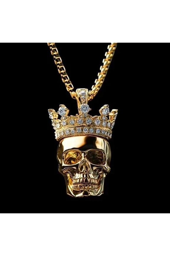 1.50Ct Round Cut Real Moissanite Skull Halloween Pendant 14K Yellow Gold Plated