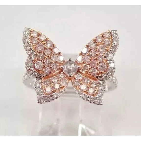 1.50Ct Round Cut Simulated Diamond Butterfly Wedding Ring 14K White Gold Plated 925 Sterling Silver For Her