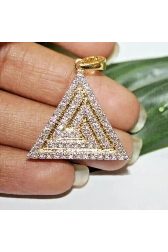 1.50Ct Round Cut Simulated Diamond Cluster Triangle Women's Pendant Necklace 14k Yellow Gold Plated 925 Silver