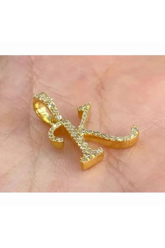 1.50Ct Round Cut Simulated Diamond Cursive Letter Women's Pendant 14K Yellow Gold Plated 925 Sterling Silver
