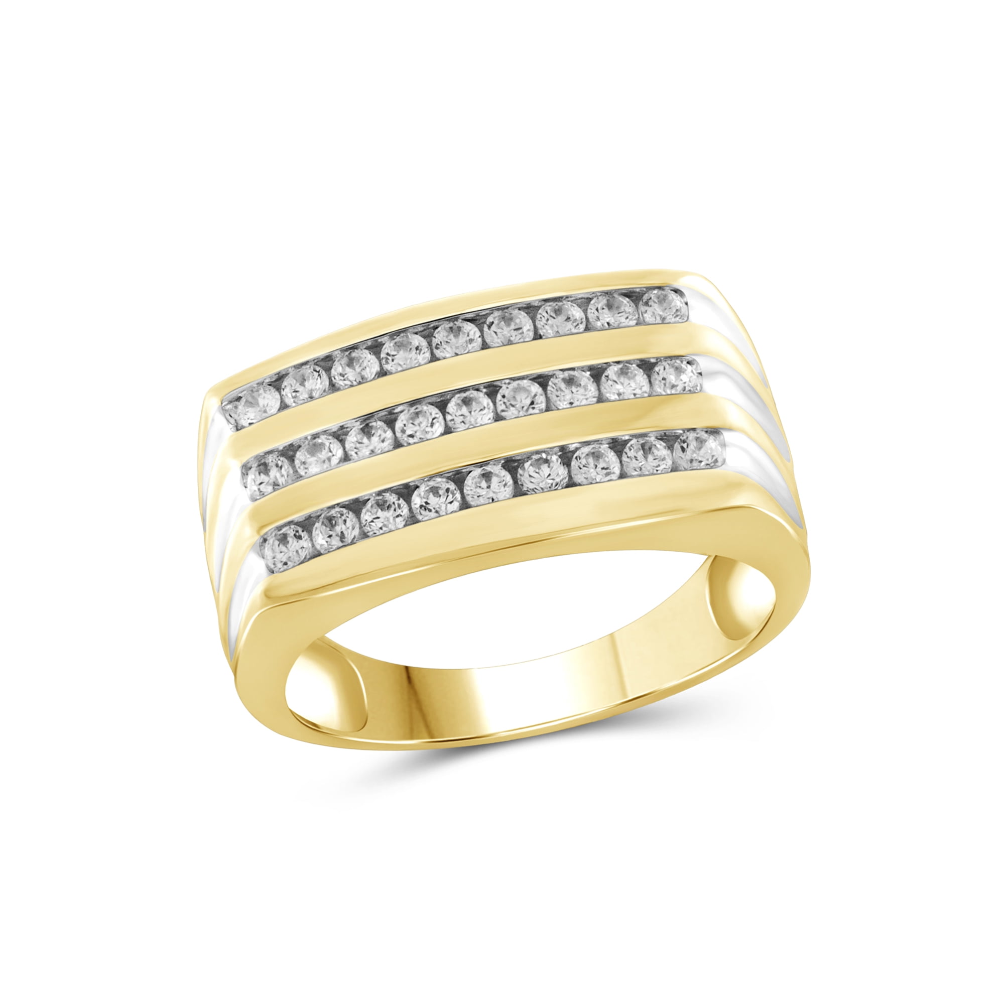 Gem Stone King Men's Black Diamond Wedding Band - Sterling Silver & 10K Gold, Sizes 7-13