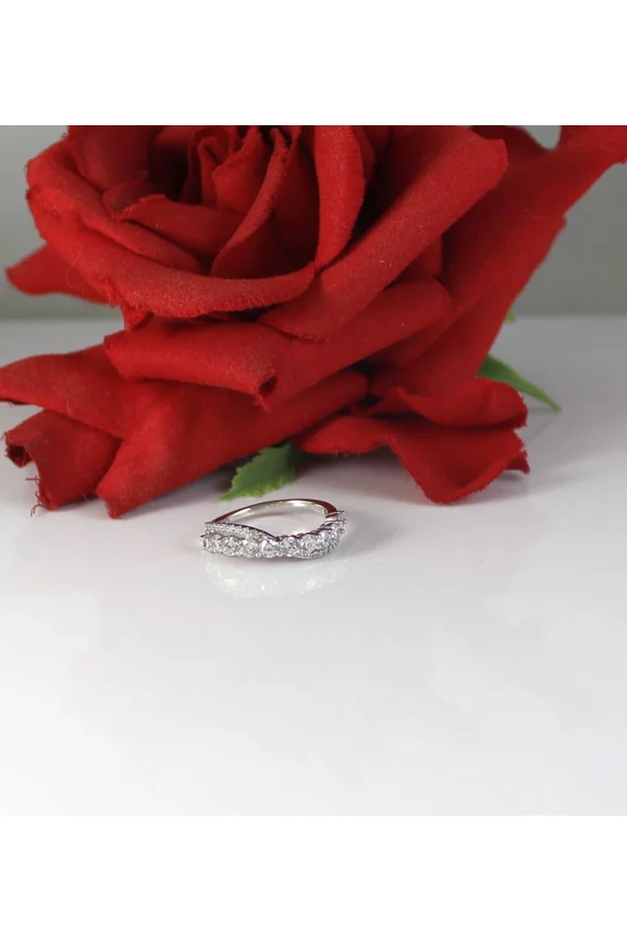 1.50Ct Round Cut Simulated Diamond V-Shape Wedding Band Ring 14K White Gold Plated