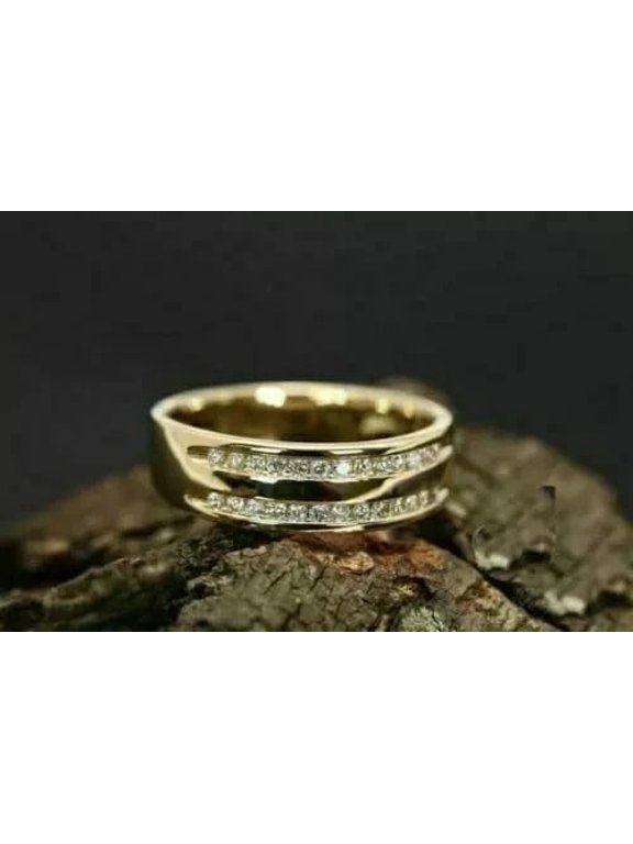 1.50Ct Round Lab Created Diamond Men's Classic Wedding Band Ring Yellow Gold Finish