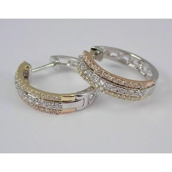 1.50Ct Round Lab Created Diamond Three Row Hoop Earrings 14k Yellow Gold Plated