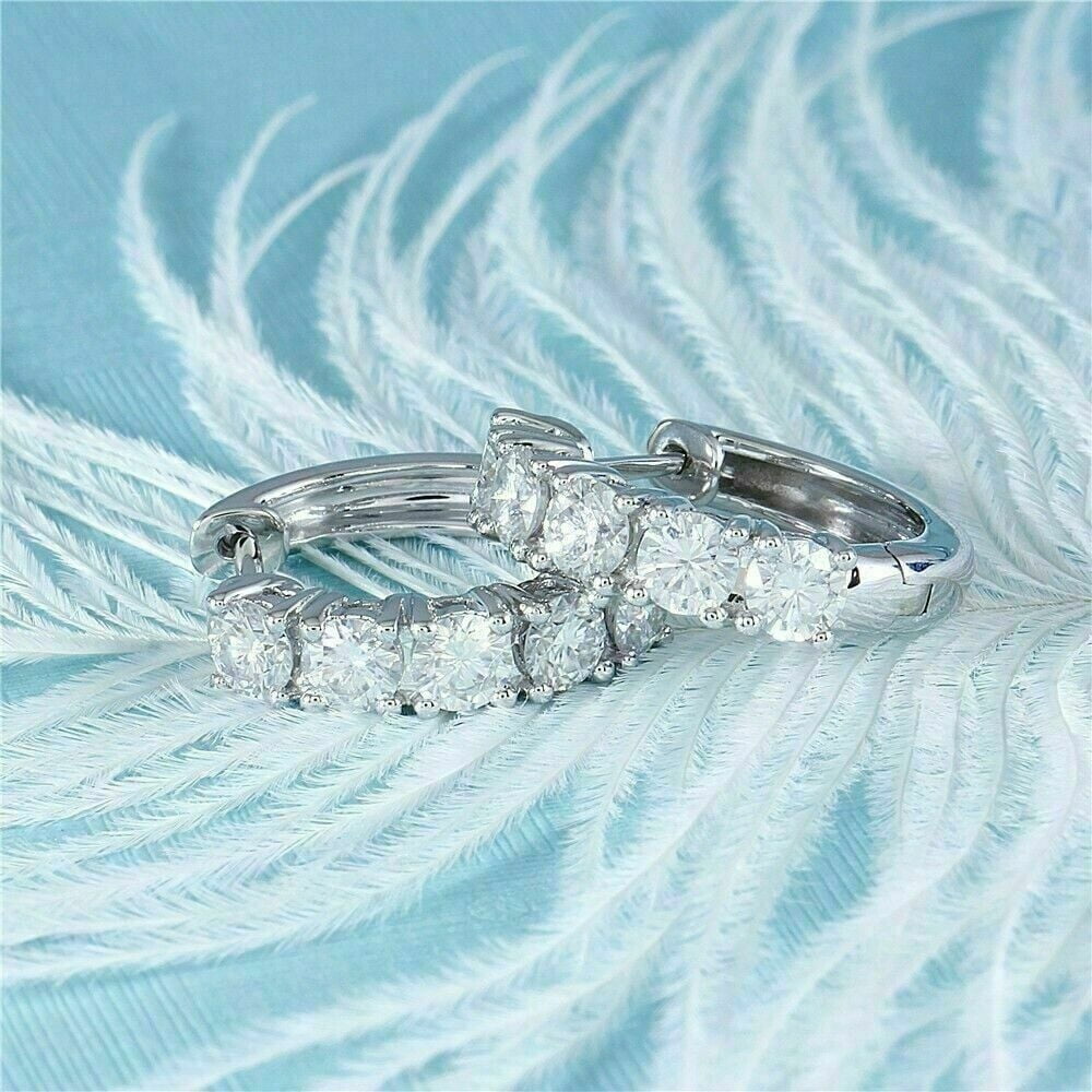 SHREE JEWELS 1.50Ct VVS1/D Round Cut White Lab Diamond Huggie Hoop Earrings 14K White Gold