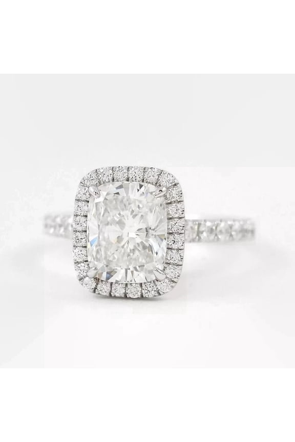 1.50TCW Cushion Lab Grown IGI Certified Diamond 14K Gold Halo Engagement Ring
