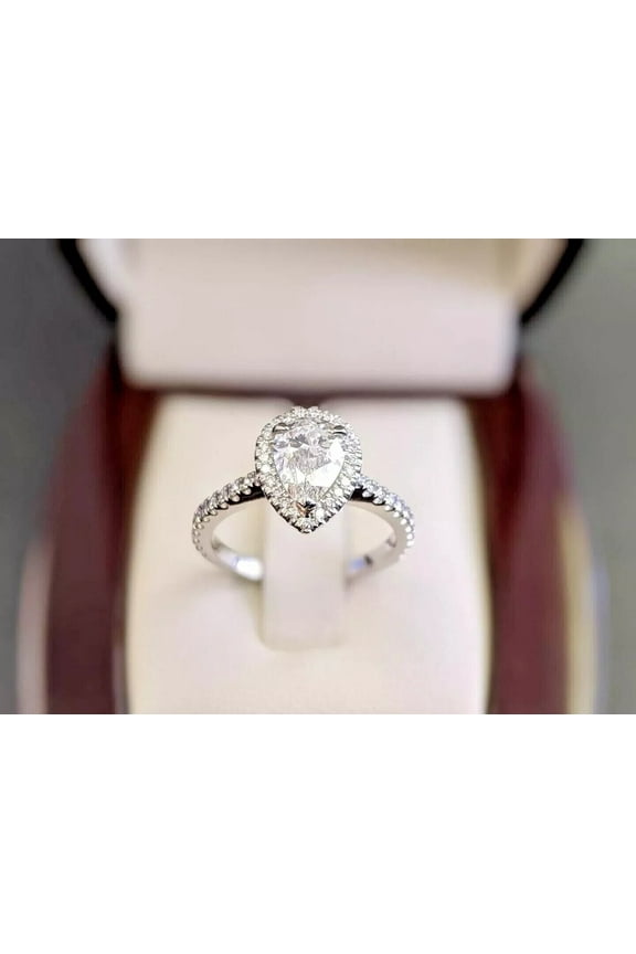 1.50ct Pear Cut IGI Lab Grown Diamond Engagement Ring Halo In 14K White Gold