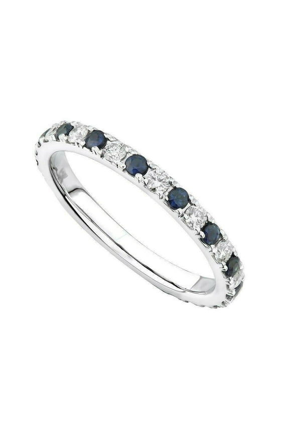 1.50ct Round Cut Sapphire Diamond Full Eternity Wedding Band Ring 14k White Gold Plated Silver