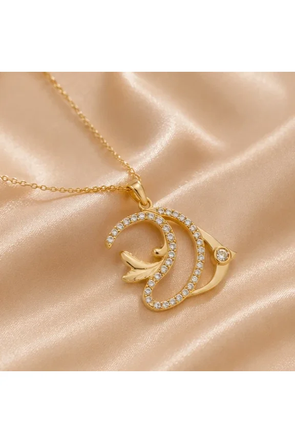 1.50ct Round Cut Simulated Diamond Stunning Fish Pendant 14k Yellow Gold Plated
