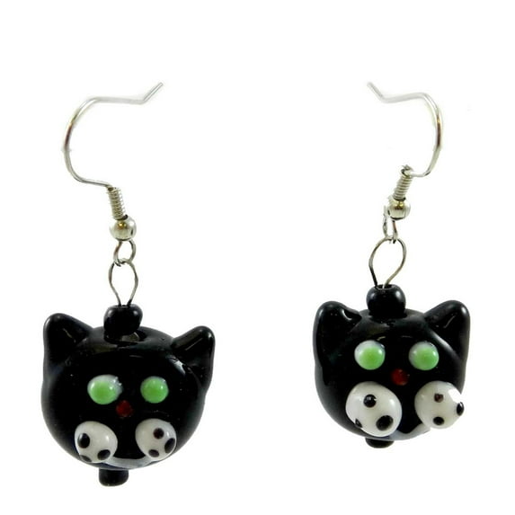 1.50In Halloween Cat Earrings, Metal & Glass, Silvestri Glass 20085834
