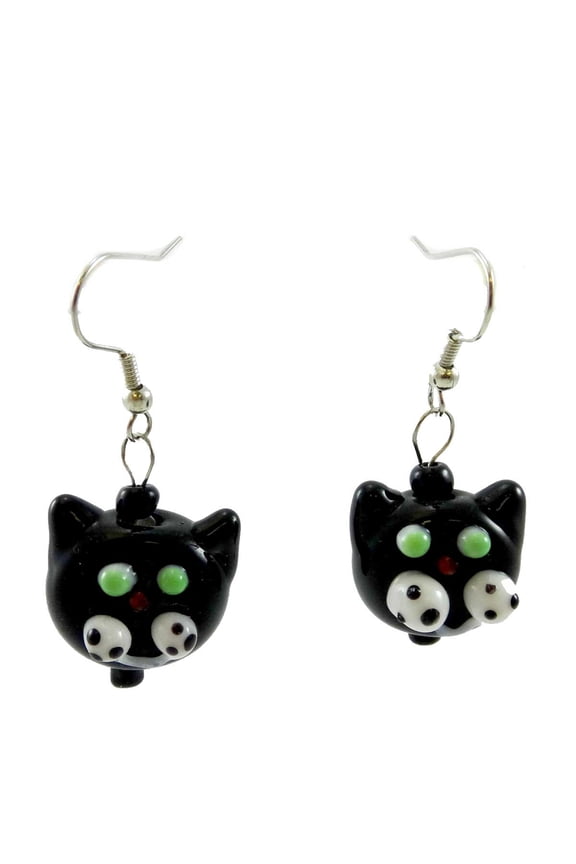 1.50In Halloween Cat Earrings, Metal & Glass, Silvestri Glass 20085834