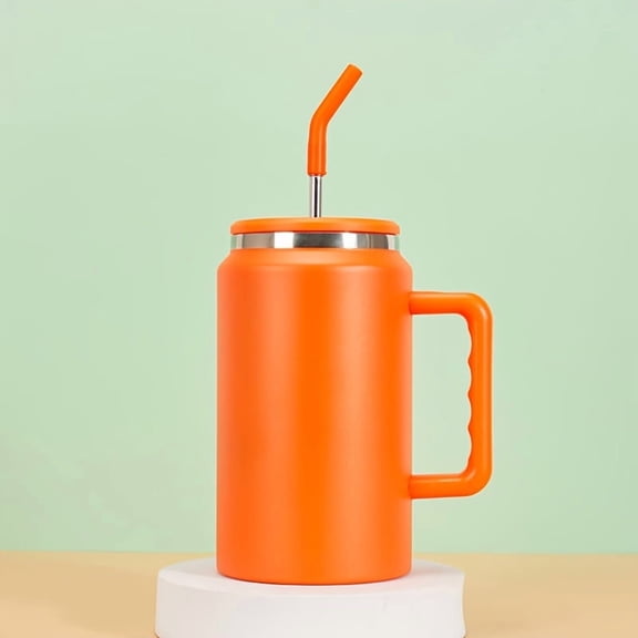 1 50oz (approx. 1.5L) Bright Handle Insulated Stainless Steel Water Bottle - Large capacity, leak-proof, with straw, perfect for outdoor activities, travel, driving, and fitness.