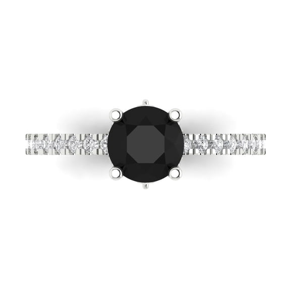 Solitaire with Accents Engagement Ring for Women - 1.465ct Natural Onyx in 14K White Gold Promise Ring