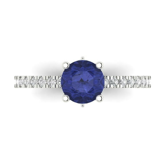 Solitaire with Accents Engagement Ring for Women - 1.465ct Simulated Tanzanite in 14K White Gold Promise Ring