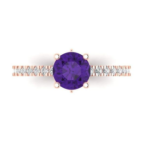 Solitaire with Accents Engagement Ring for Women - 1.465ct Natural Amethyst in 18K Rose Gold Promise Ring