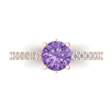 Solitaire with Accents Engagement Ring for Women - 1.465ct Simulated Alexandrite in 18K Rose Gold Promise Ring
