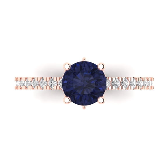 Clara Pucci 14K Rose Gold 1.47ct BlueSapphire Solitaire with Accents Ring
