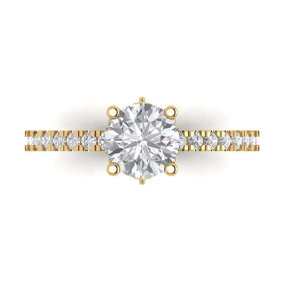 Clara Pucci 14K Yellow Gold Solid Gold Moissanite Solitaire with Accents Anniversary Ring for Women - 1.465 cttw Round Cut