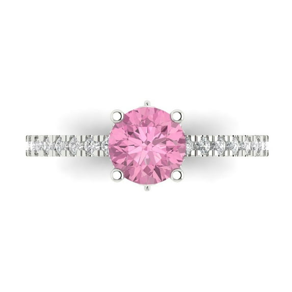 1.465 ctw Solitaire with Zirconia Diamond Accents Anniversary Ring for Women | Round Cut Simulated Pink Diamond | Hyperallergenic Solid 18K White Gold