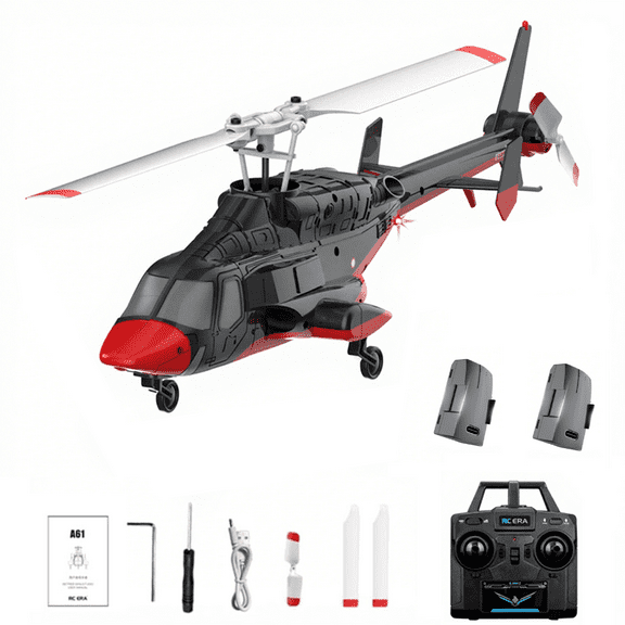 1/52 A61 Air-wolf Mini RC Helicopter Model, 2.4G 4CH Single Rotor Flybarless RTF Helicopter with Optical Flow Altitude Hold