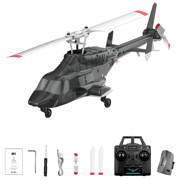 1/52 A61 Air-wolf Mini RC Helicopter Model, 2.4G 4CH Single Rotor Flybarless RTF Helicopter with Optical Flow Altitude Hold