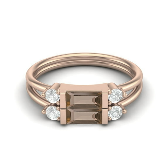 1.52 Ctw Baguette Smoky Quartz 925 Sterling Silver Rose Vermeil Dual Spilt Shank Valentines Day Gifts Ring