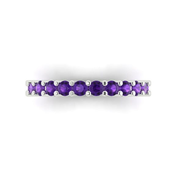 1.52 ct Brilliant Round Cut Natural Amethyst 14k White Gold Eternity Band SZ 5.75