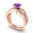 thumbnail image 1 of 1.52 ct Brilliant Round Cut Natural Amethyst 18K Rose Gold Solitaire with Accents Engagement Bridal Wedding Ring Band Set size 11, 1 of 7