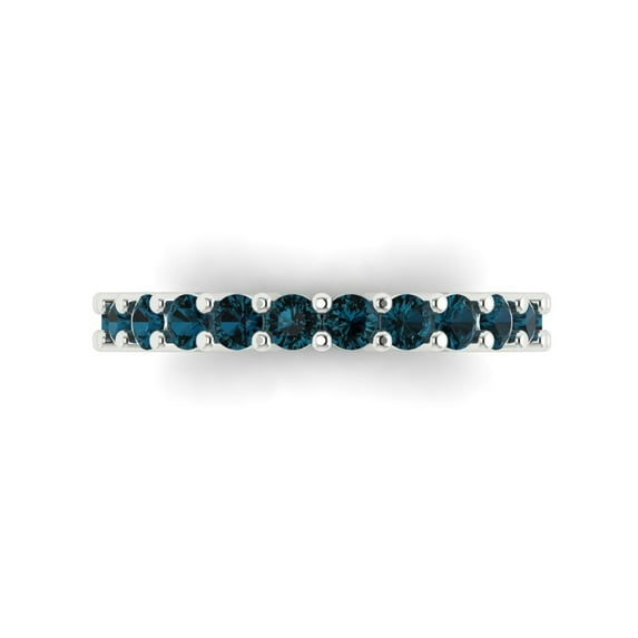1.52 ct Brilliant Round Cut Natural London Blue Topaz 18K White Gold Eternity Band SZ 9.25