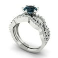 thumbnail image 1 of 1.52 ct Brilliant Round Cut Natural London Blue Topaz 18K White Gold Solitaire with Accents Engagement Bridal Wedding Ring Band Set size 10.75, 1 of 7