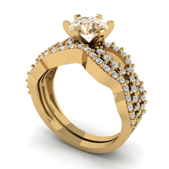 1.52 ct Brilliant Round Cut Natural Morganite 14k Yellow Gold Solitaire with Accents Engagement Bridal Wedding Ring Band Set size 8.75