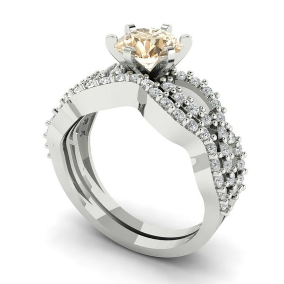 1.52 ct Brilliant Round Cut Natural Morganite 18K White Gold Solitaire with Accents Engagement Bridal Wedding Ring Band Set size 3.5