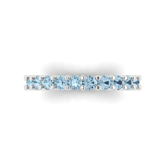 1.52 ct Brilliant Round Cut Natural Swiss Blue Topaz 14k White Gold Eternity Band SZ 9