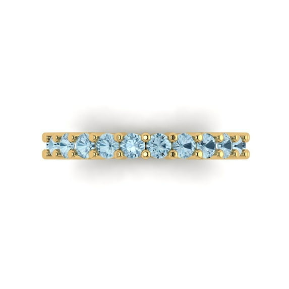 1.52 ct Brilliant Round Cut Natural Swiss Blue Topaz 18K Yellow Gold Eternity Band SZ 5.25