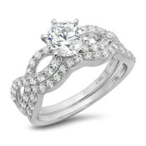 1.52 ct Brilliant Round Cut Real Genuine Natural Diamond VS1-VS2 G-H 18K White Gold Engagement Wedding Bridal Set Designer Ring bW/ Set size 3.5