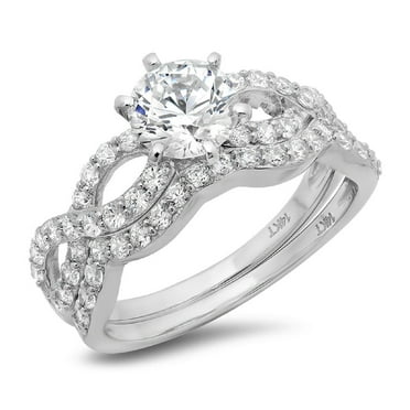 1.52 ct Brilliant Round Cut Real Genuine Natural Diamond VS1-VS2 G-H 18K White Gold Engagement Wedding Bridal Set Designer Ring bW/ Set size 3.5
