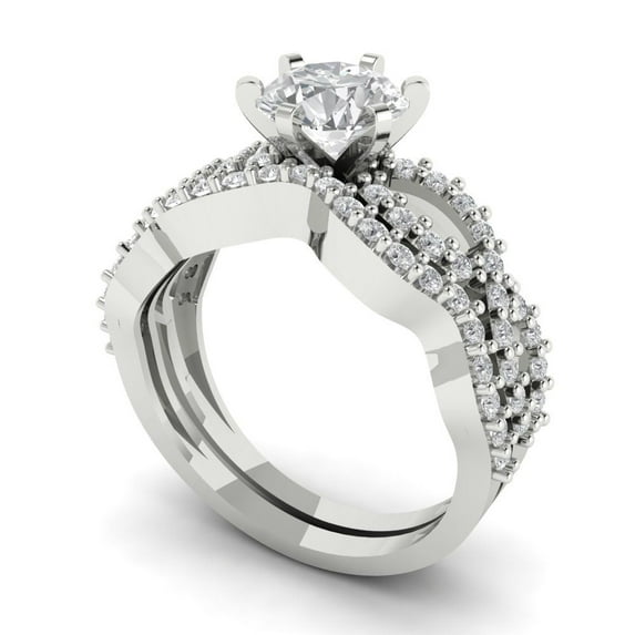 1.52 ct Brilliant Round Cut Zircon 14k White Gold Solitaire with Accents Engagement Bridal Wedding Ring Band Set size 8.5