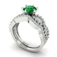 thumbnail image 1 of 1.52 ct Brilliant Round Cut Emerald 14k White Gold Solitaire with Accents Engagement Bridal Wedding Ring Band Set size 5, 1 of 7
