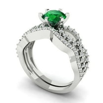 1.52 ct Brilliant Round Cut Emerald 14k White Gold Solitaire with Accents Engagement Bridal Wedding Ring Band Set size 6.25