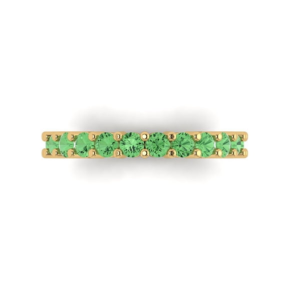 1.52 ct Brilliant Round Cut Simulated Green Diamond 18K Yellow Gold Eternity Band SZ 3.5