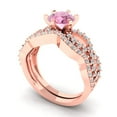 thumbnail image 1 of 1.52 ct Brilliant Round Cut Pink Zircon 18K Rose Gold Solitaire with Accents Engagement Bridal Wedding Ring Band Set size 5.5, 1 of 7